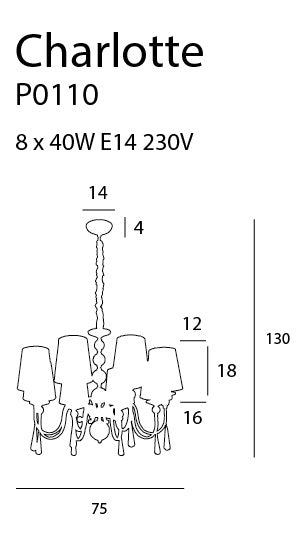 Maxlight Charlotte 8L lysekrone krom, D 75 cm