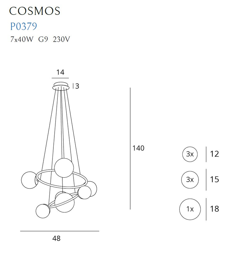 Maxlight Cosmos 7L chandelier gold, G9, D 64cm