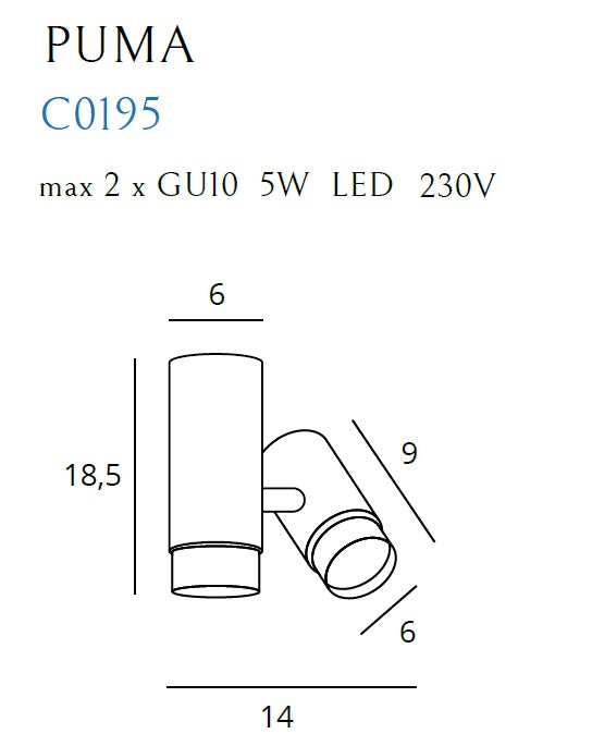 Maxlight Puma 2L kattokohdevalaisin GU10 kullanmusta