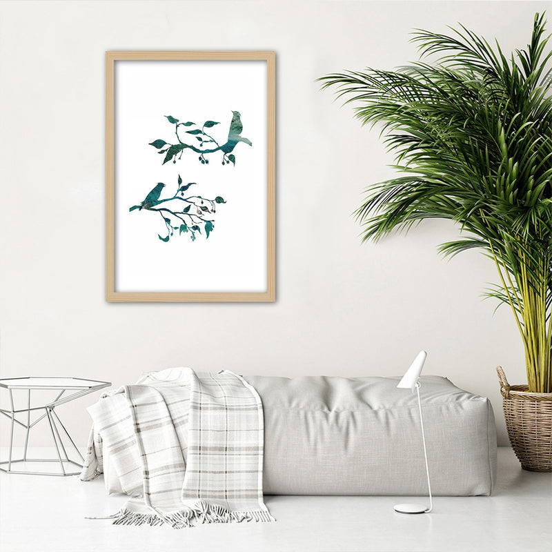 Picture in natural frame, Birds on branches