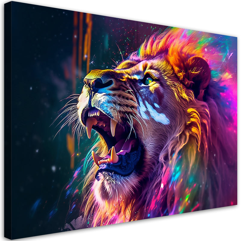 Canvas print, Lion Roar Neon Abstraction