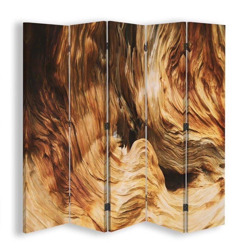 Room divider Double-sided rotatable, Wavy abstraction with wood