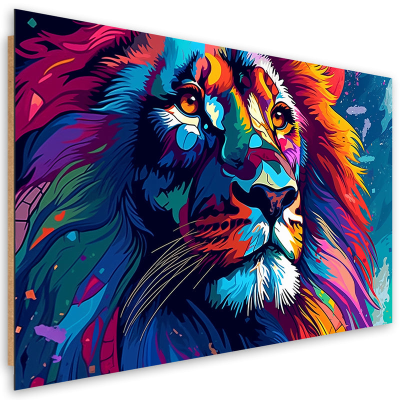 Deco panel print, Coloured Neon Lion Abstraction