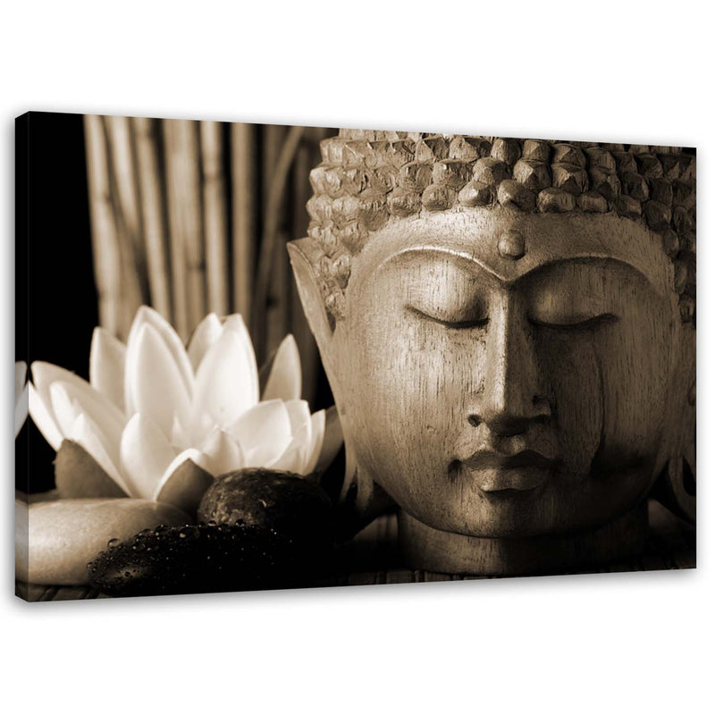 Canvas print, Buddha head with lily