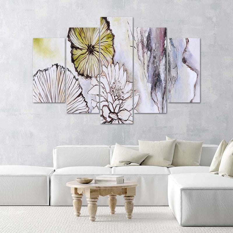 Panel decorativo con cuadros de cinco piezas, Flores
