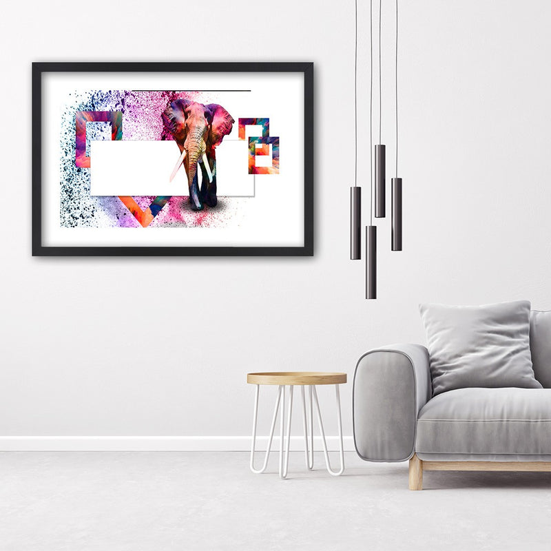 Picture in black frame, Colourful elephant
