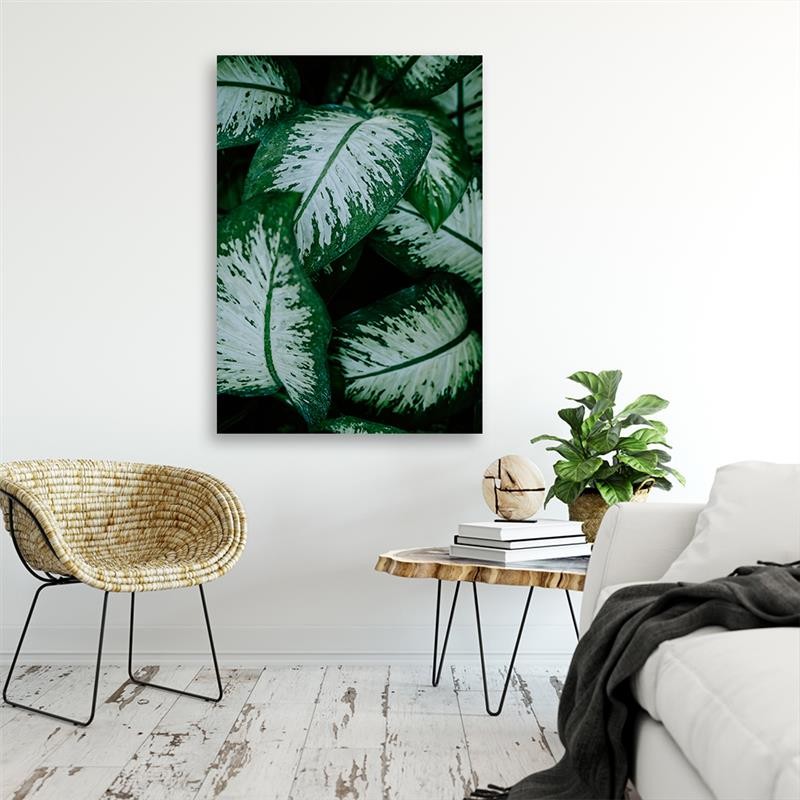 Deco panel print, Tropical leaves white and green
