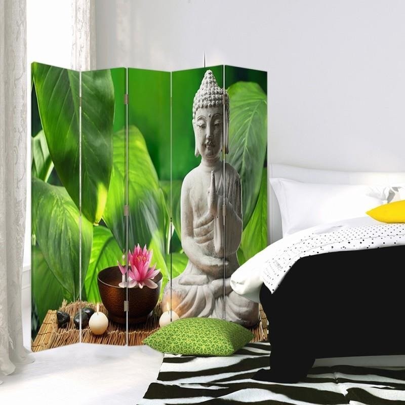 Room divider Double-sided, Buddha on a background of leaves