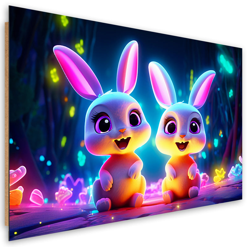 Deco panel picture, Cartoon bunnies neon