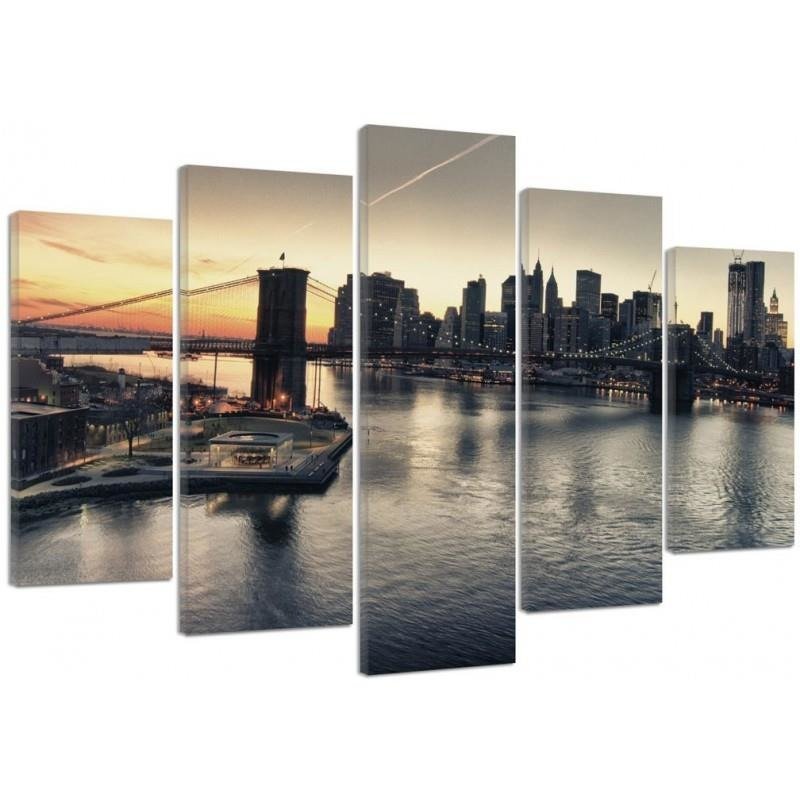 Five piece picture canvas print, Brooklyn bridge in new york