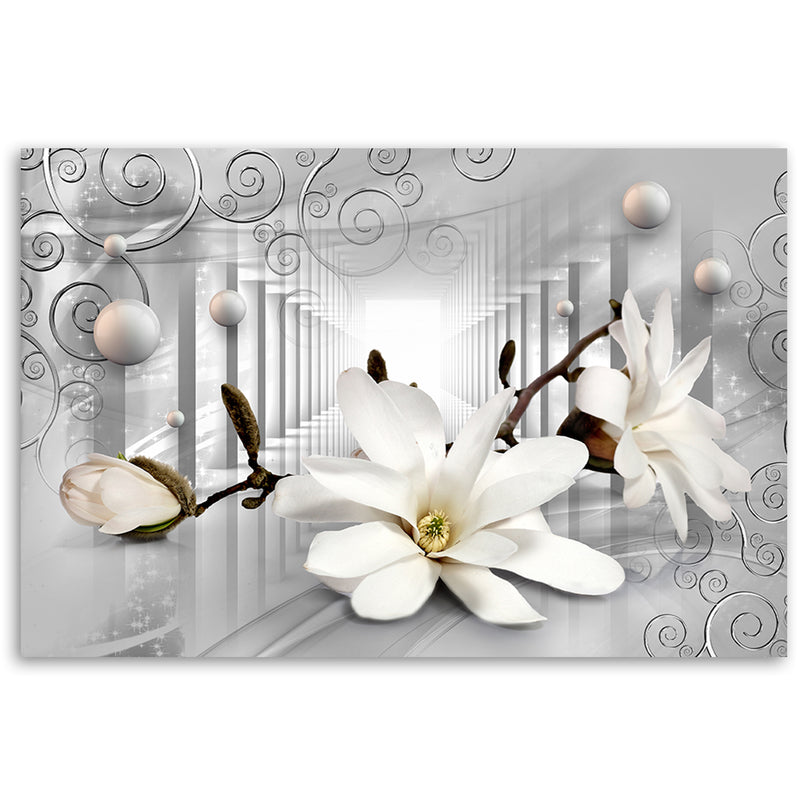 Deco panel print, Flowers in tunnel and 3D silver balls