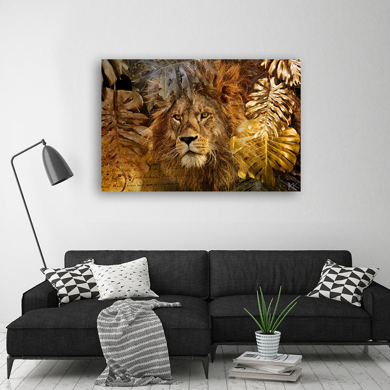 Canvas print, Lion and gold leaf