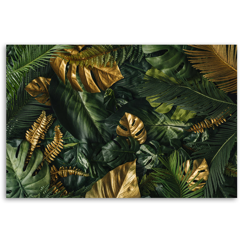 Deco panel print, Golden tropical leaves