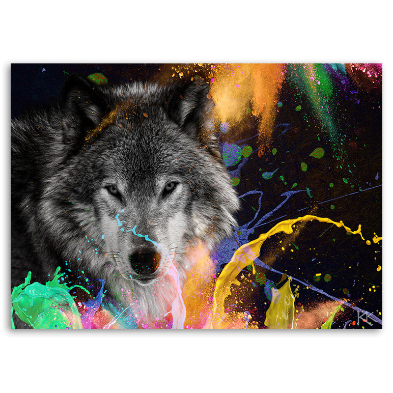 Cuadro decorativo con estampado de lobo sobre fondo de colores