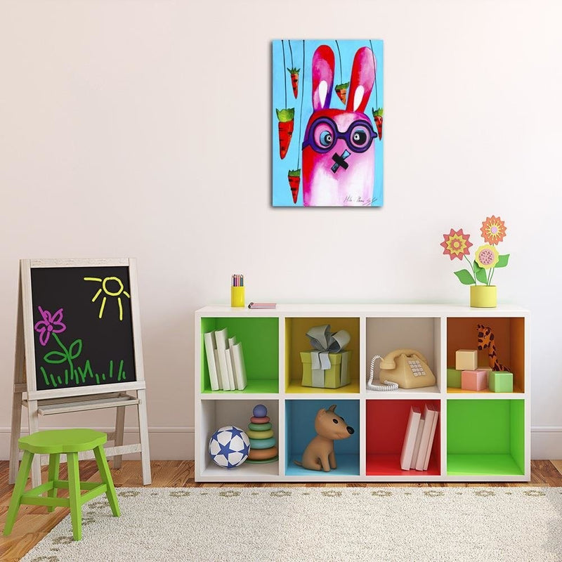 Canvas print, Pink bunny with glasses