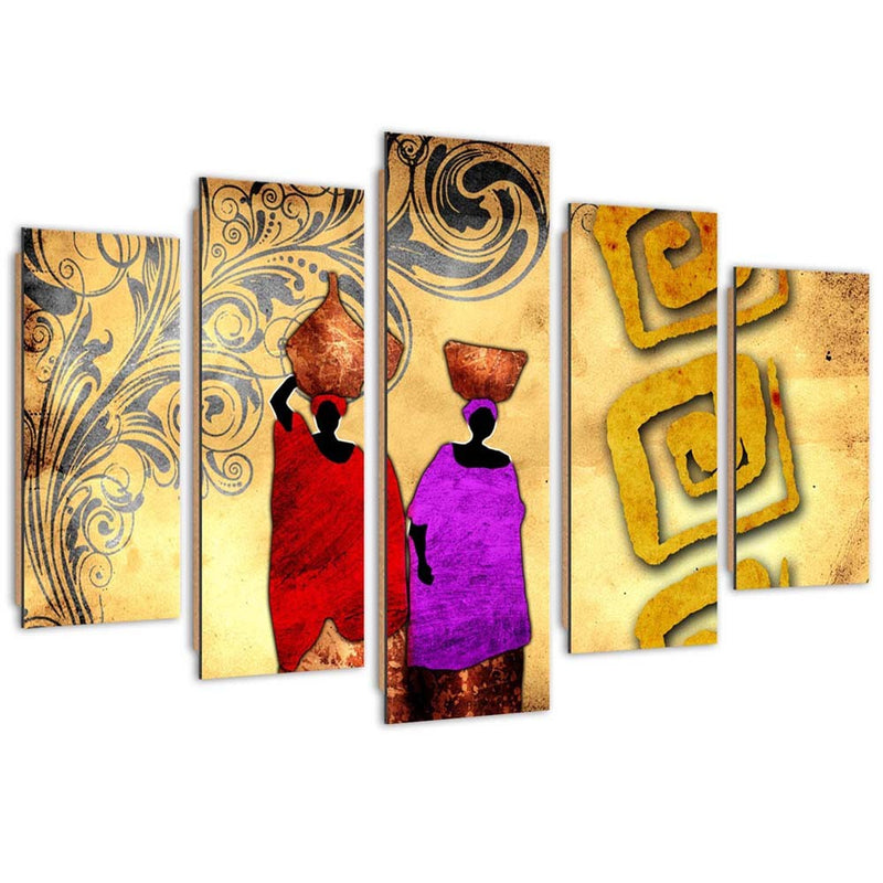 Panel decorativo con cuadros de cinco piezas, mujeres africanas con jarras