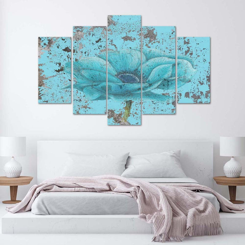 Five piece picture canvas print, Blue flower