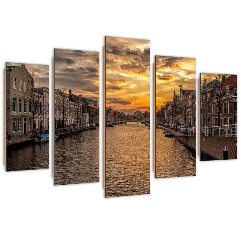 Five piece picture deco panel, City by the river