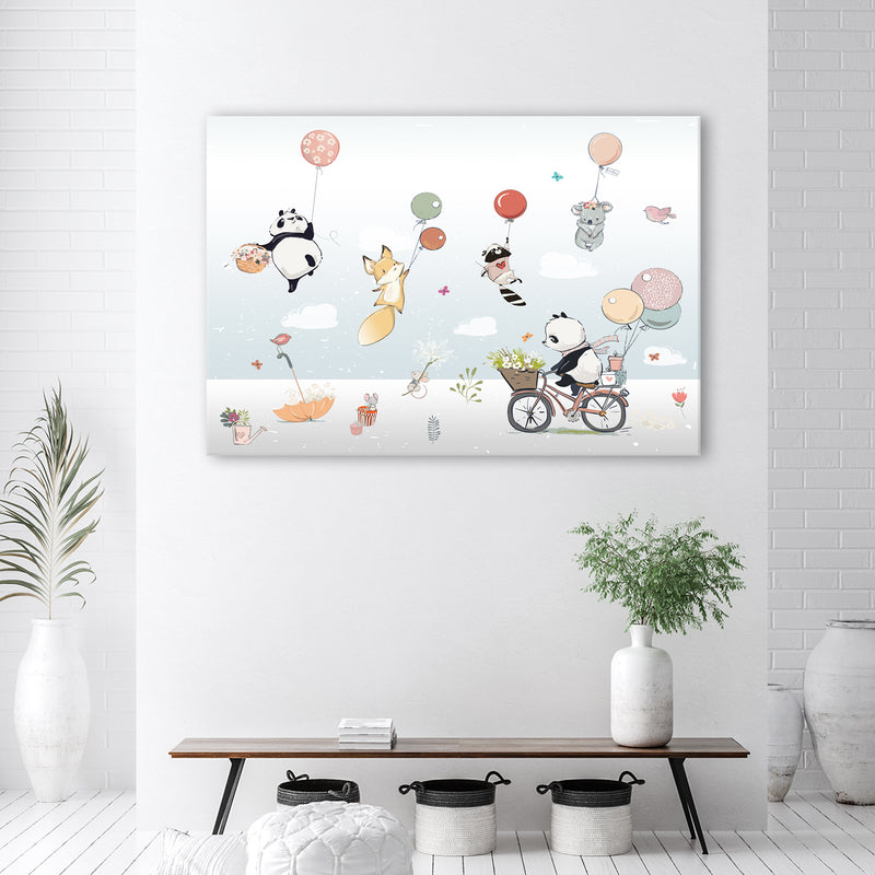 Deco panel print, Colourful animals with balloons