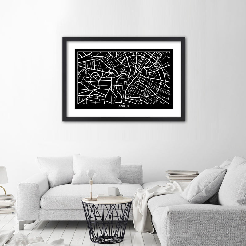 Picture in black frame, City plan berlin