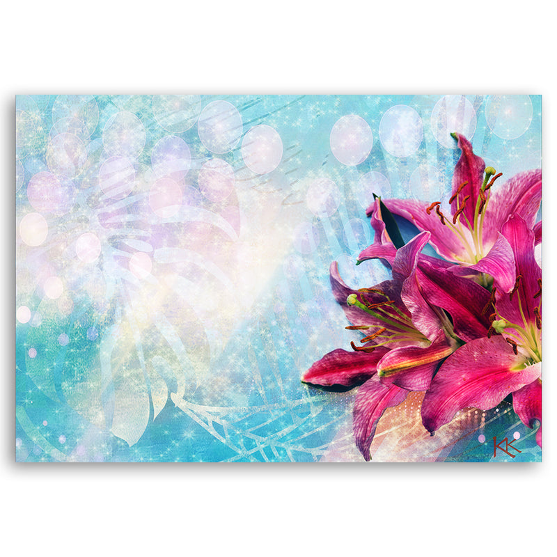 Deco panel print, Pink flowers on blue background
