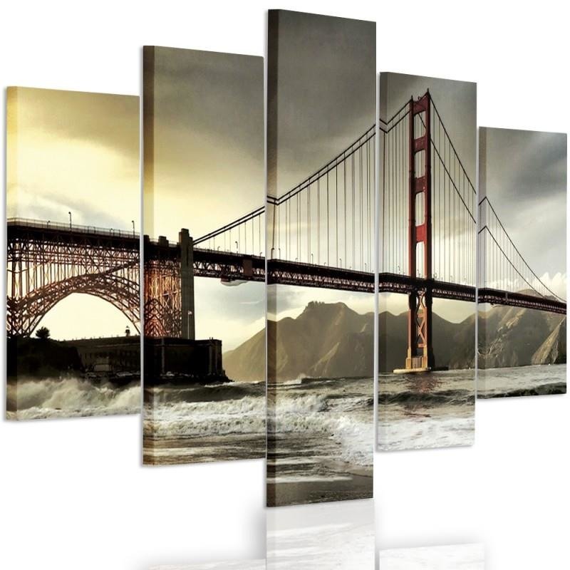 Five piece picture canvas print, Bridge over the river