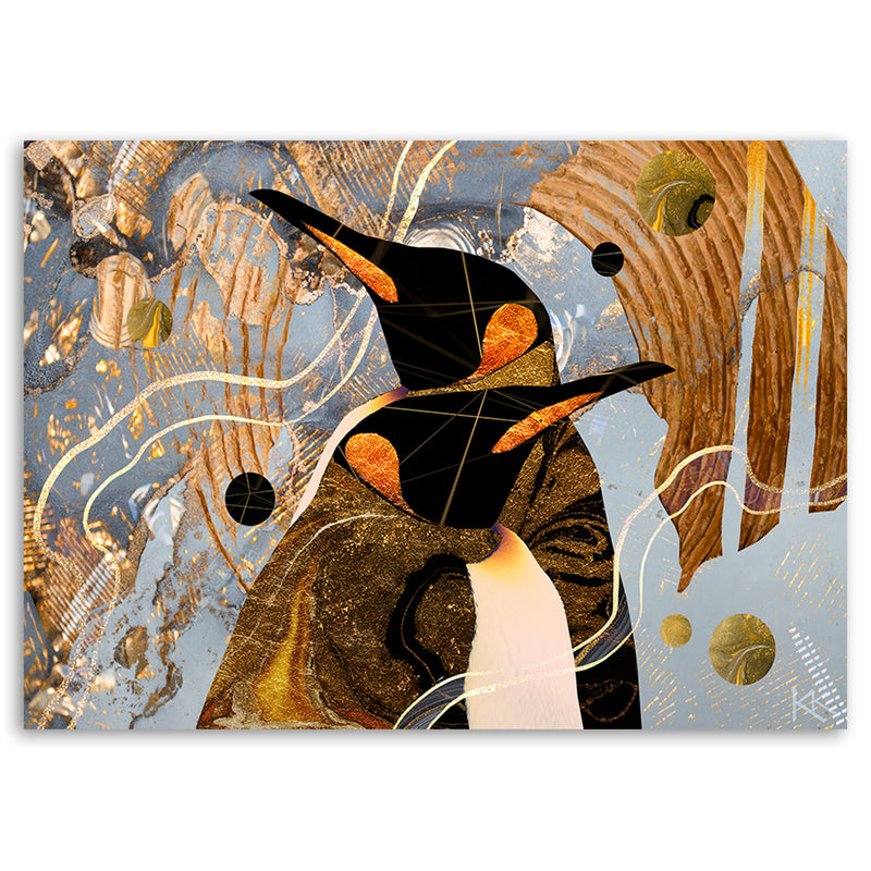 Panel decorativo estampado, pingüinos dorados, animales abstractos
