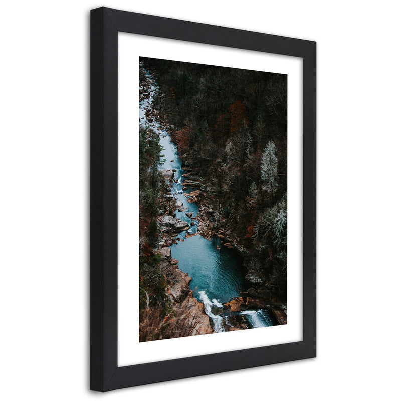Picture in black frame, River in the forest