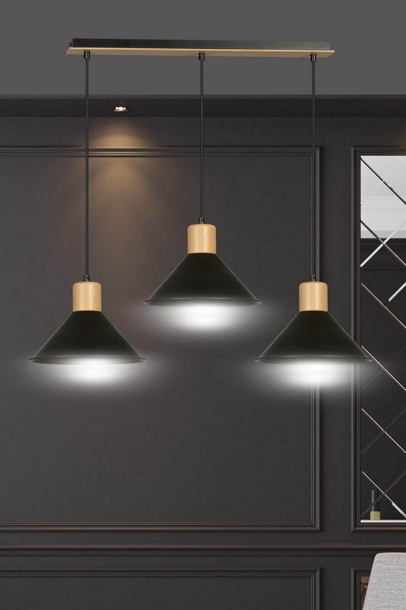 ROWEN pendant lamp 3L, black, E27