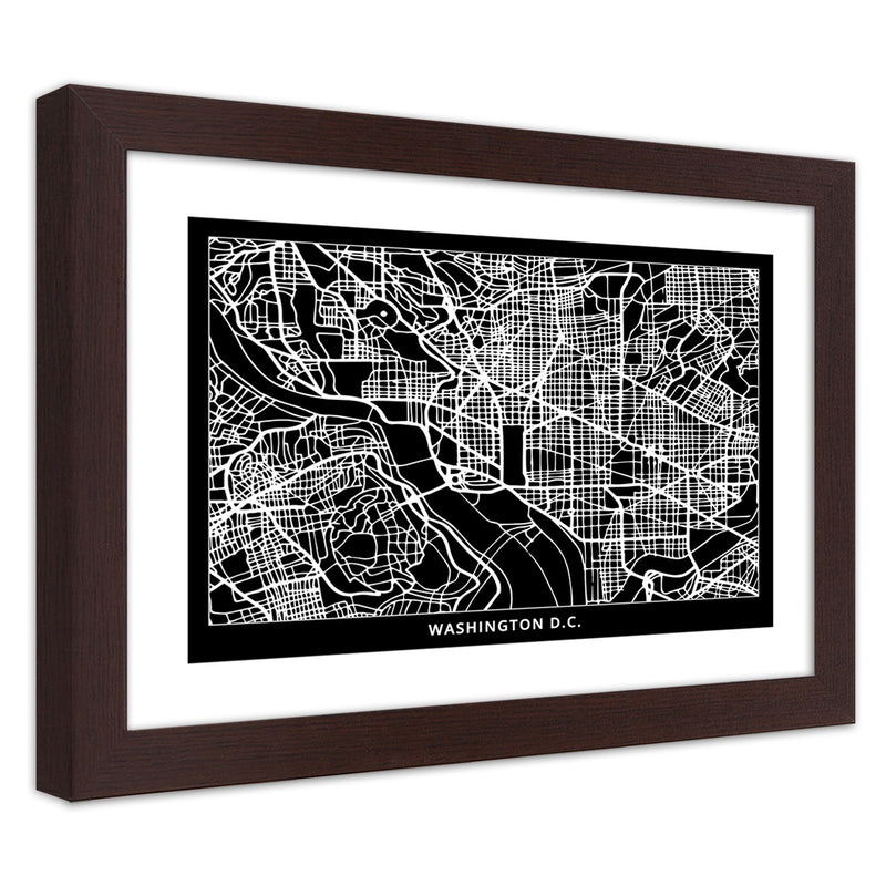 Cuadro en marco marrón, Plano de la ciudad de washington