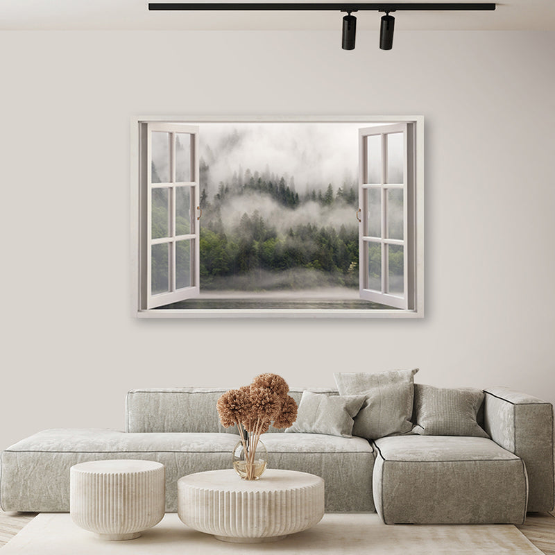Deco panel print, Window Foggy Forest Lake