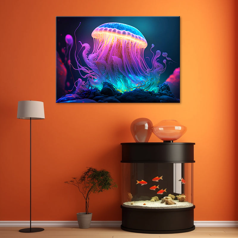 Deco panel print, Neon jellyfish