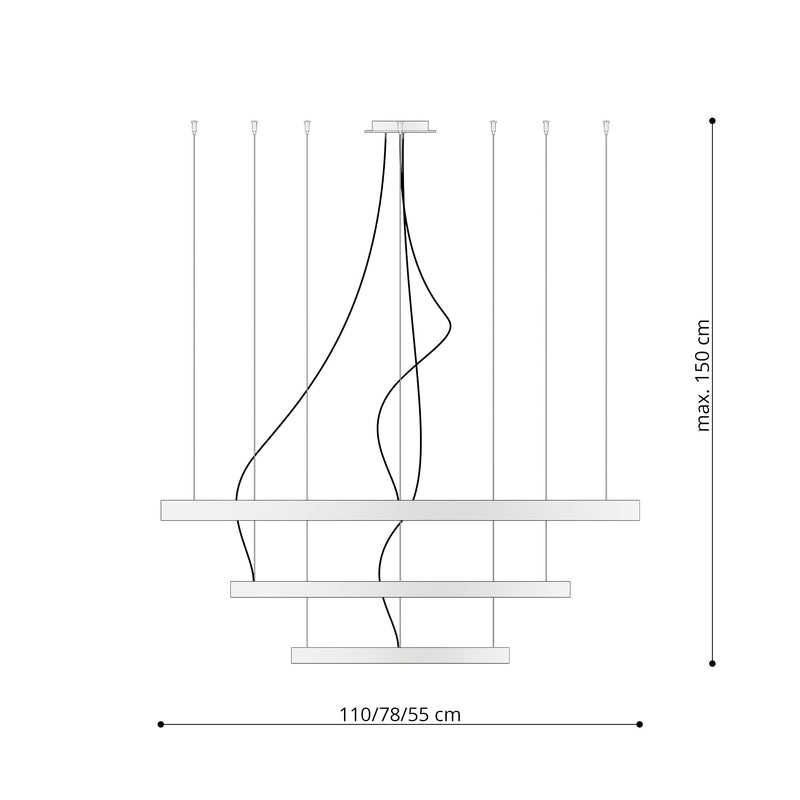 Lampadario RIO 3 55/78/110 nero 3000K