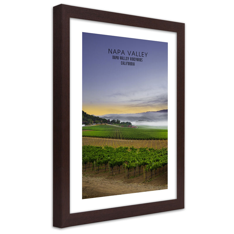 Picture in brown frame, Evening above napa valley