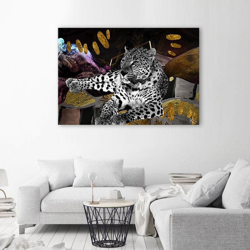 Estampado de panel decorativo, leopardo sobre fondo abstracto