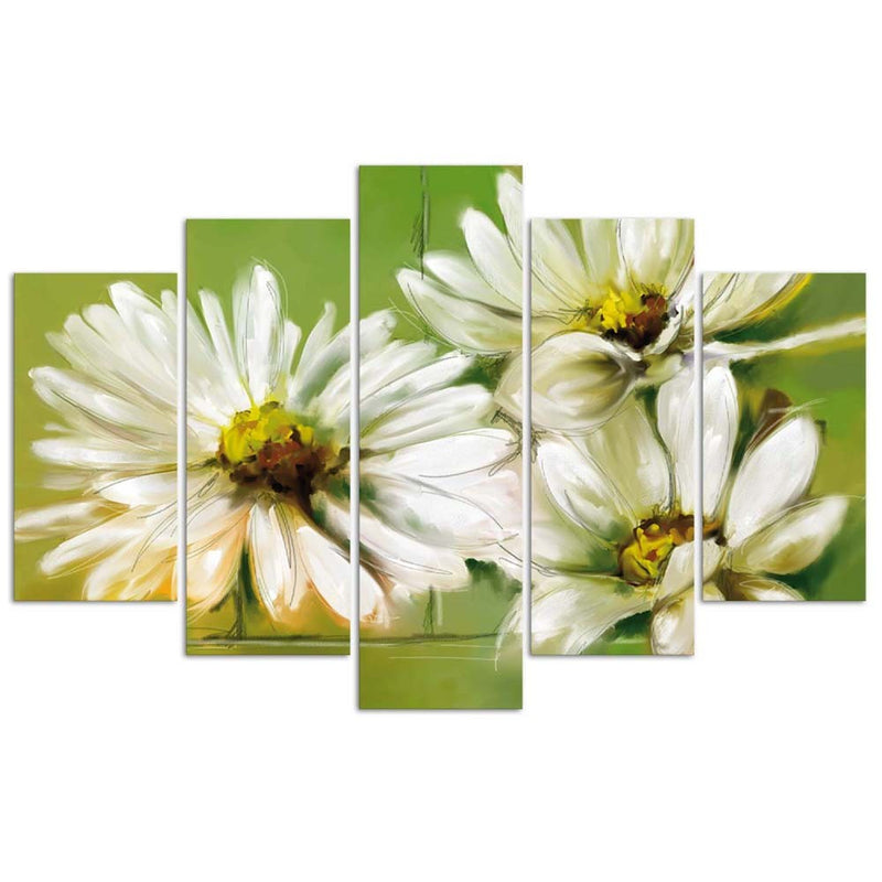 Five piece picture canvas print, White flowers