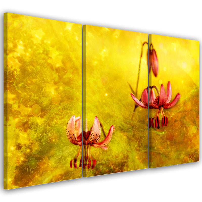 Three piece picture canvas print, Withered tulips flowers
