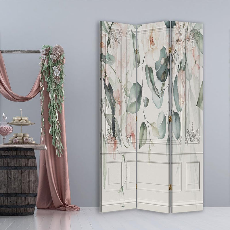 Room divider Double-sided rotatable, Pastel flowers