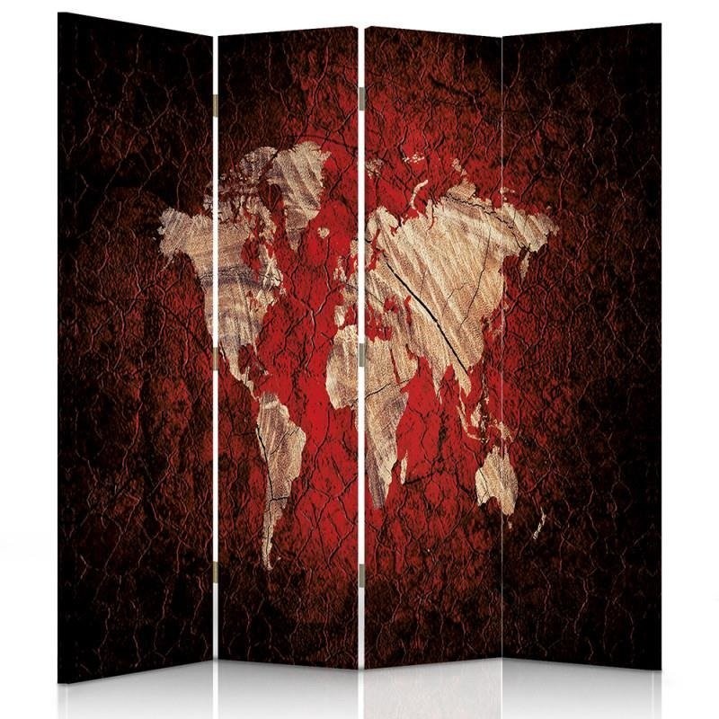 Room divider Double-sided, Rustic world map in red