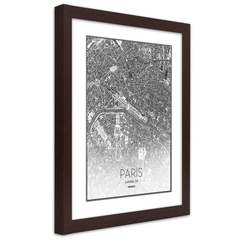 Picture in brown frame, Plan of paris