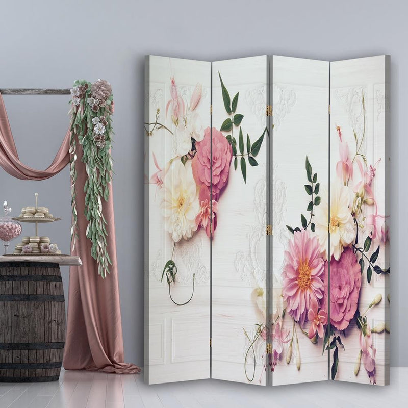 Room divider Double-sided rotatable, Pink flowers