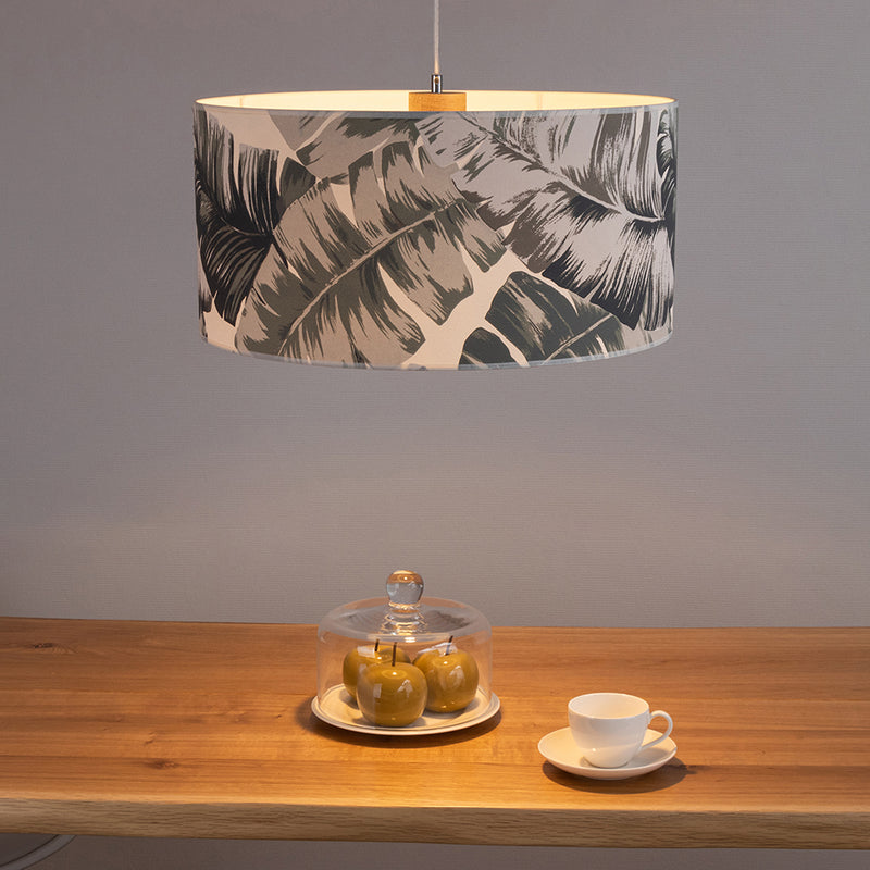 Madera Wooden FSC Pendant Lamp 1xE27 Max.60W Oiled Oak/Transparent PVC Cable/Gray-Black FSC Wallpaper