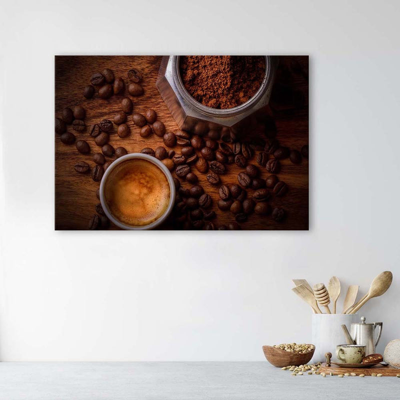 Canvas print, Mug of coffee and beans