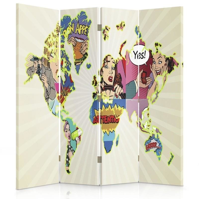 Room divider Double-sided, Pop Art World Map