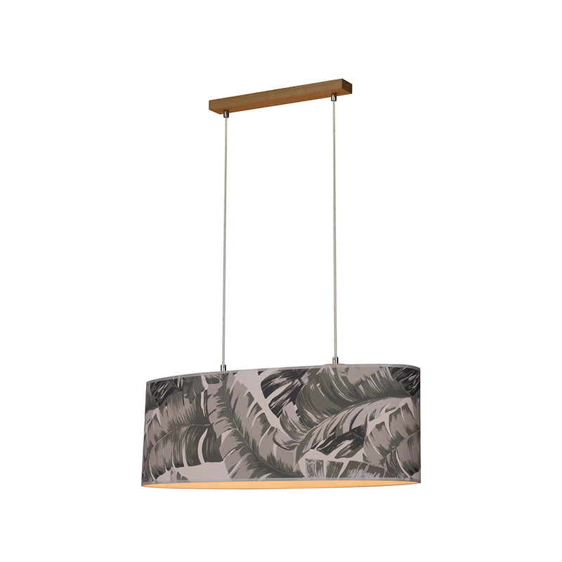 Madera Wooden FSC Pendant Lamp 2xE27 Max.40W Oiled Oak/Transparent PVC Cable/Gray-Green FSC Wallpaper