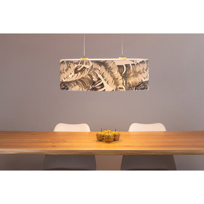 Madera Wooden FSC Pendant Lamp 2xE27 Max.40W Oiled Oak/Transparent PVC Cable/Gray-Green FSC Wallpaper