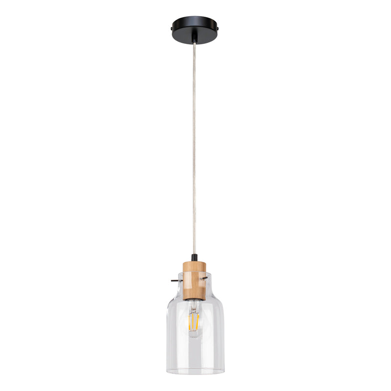 Alessandro Hanging Lamp 1xE27 Max.60W Black / Transparent PVC / Oiled Oak / Transparent