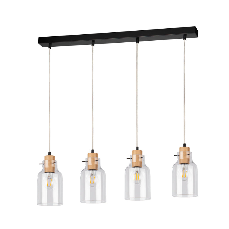 Alessandro Hanging Lamp 4xE27 Max.60W Black / Transparent PVC / Oiled Oak / Transparent