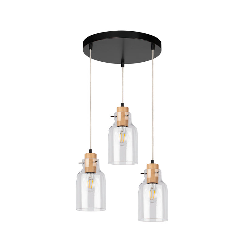 Alessandro Pendant Lamp 3xE27 Max.60W Black / Transparent PVC / Oiled Oak / Transparent