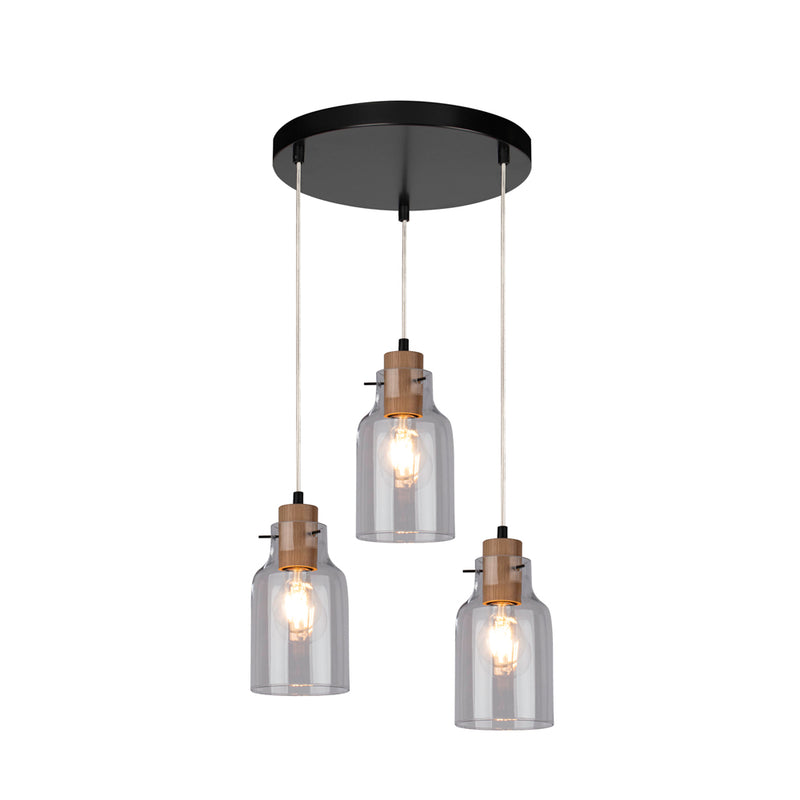 Alessandro Pendant Lamp 3xE27 Max.60W Black / Transparent PVC / Oiled Oak / Transparent